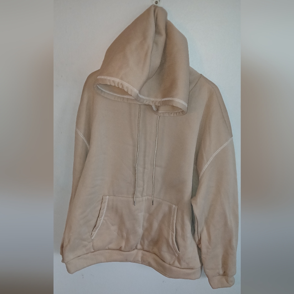Beige Pull-over Hoodie with Front Pocket